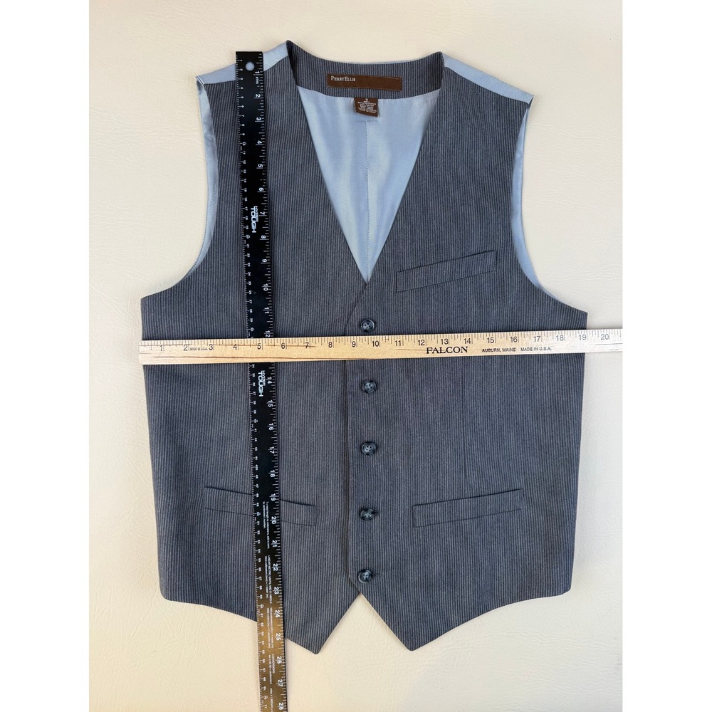 Perry Ellis Small Dark Academia Pinstripe Suit Vest Grey Rayon Blend - Picture 6 of 6